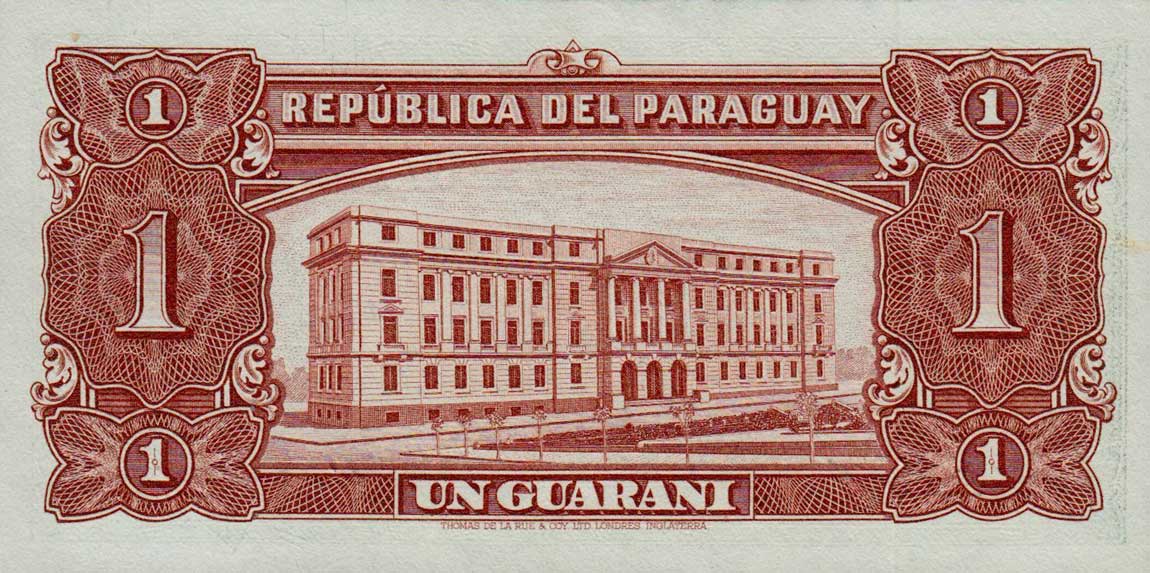 Back of Paraguay p185c: 1 Guarani from 1952