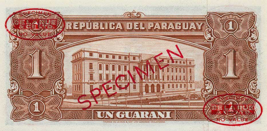 Back of Paraguay p185s: 1 Guarani from 1952