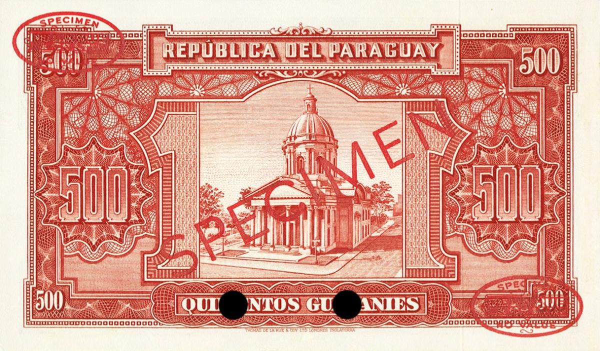 Back of Paraguay p190s: 500 Guaranies from 1952