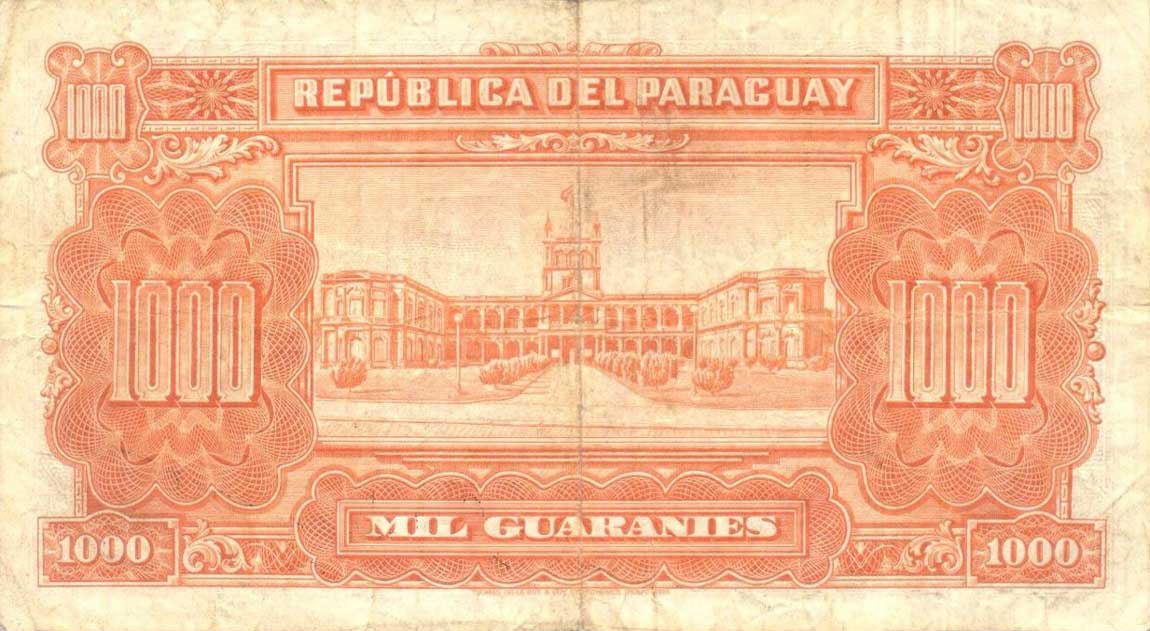 Back of Paraguay p191a: 1000 Guarani from 1952