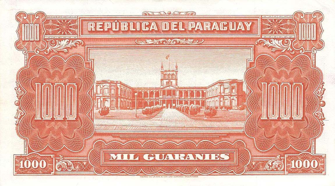 Back of Paraguay p191b: 1000 Guarani from 1952