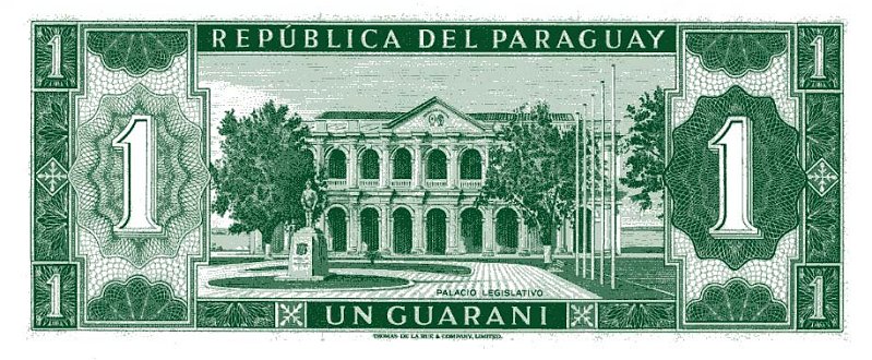 Back of Paraguay p193a: 1 Guarani from 1952