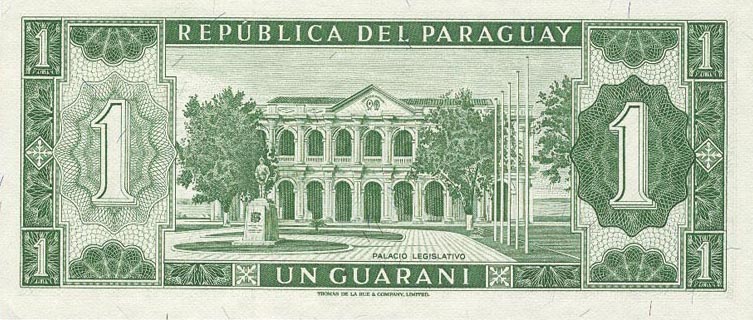 Back of Paraguay p193b: 1 Guarani from 1952