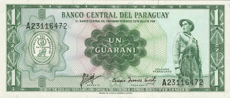 Front of Paraguay p193b: 1 Guarani from 1952