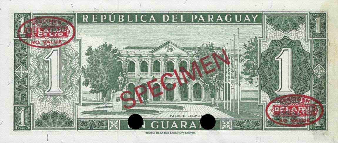 Back of Paraguay p193s: 1 Guarani from 1952