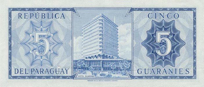 Back of Paraguay p194a: 5 Guarani from 1952