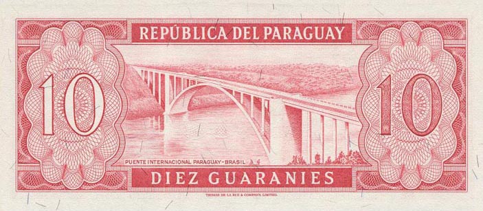 Back of Paraguay p196b: 10 Guarani from 1952