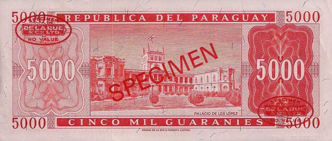 Back of Paraguay p202s1: 5000 Guarani from 1952