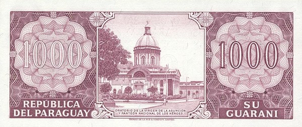 Back of Paraguay p207a: 1000 Guarani from 1952