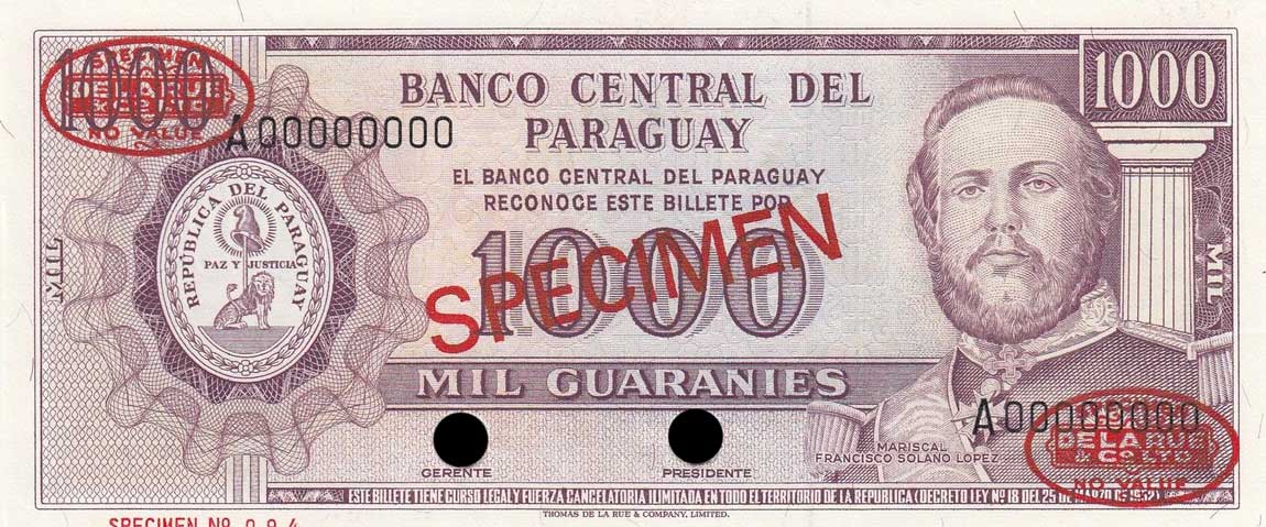 Front of Paraguay p207s: 1000 Guarani from 1952