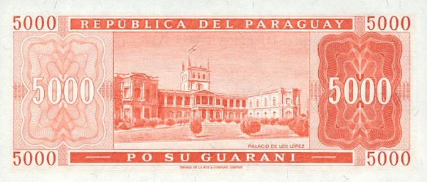 Back of Paraguay p208: 5000 Guarani from 1952