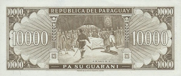 Back of Paraguay p209: 10000 Guarani from 1952