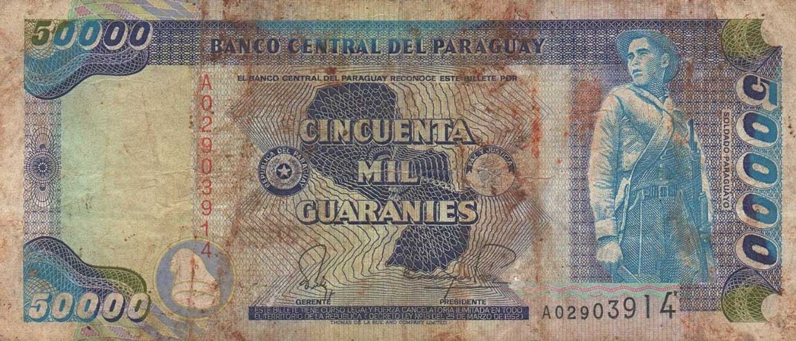 Front of Paraguay p210: 50000 Guarani from 1952