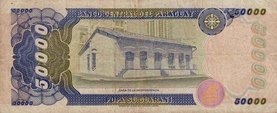 Back of Paraguay p211: 50000 Guarani from 1952