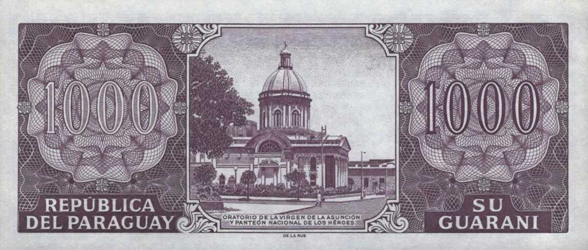 Back of Paraguay p214b: 1000 Guarani from 2001