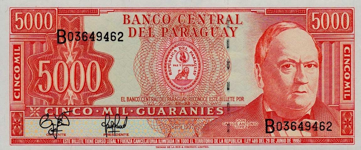 Front of Paraguay p215: 5000 Guarani from 1997