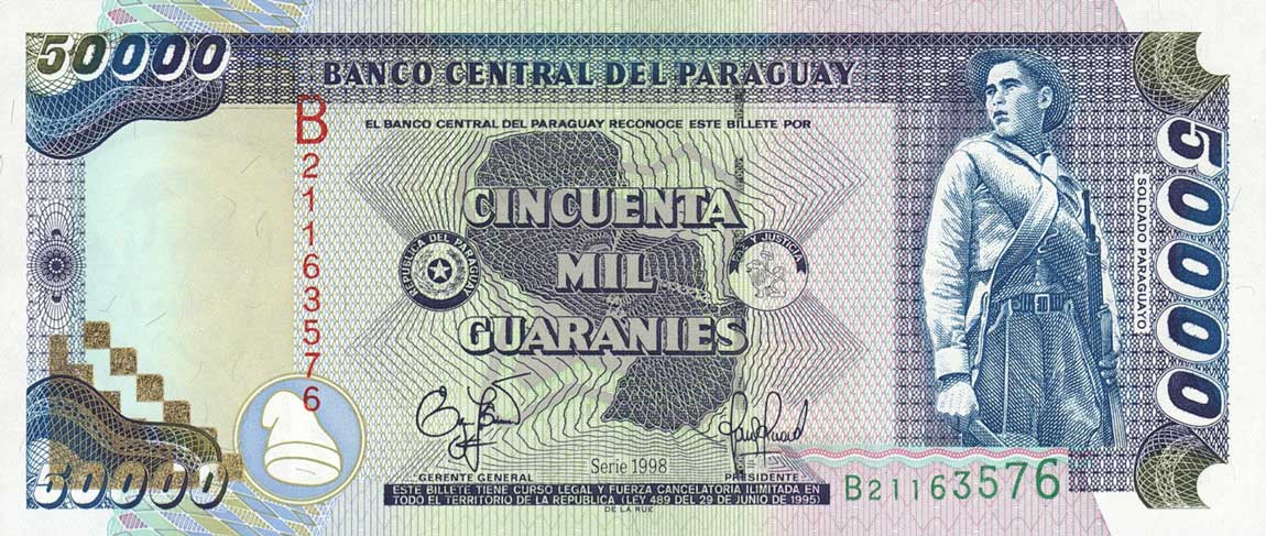 Front of Paraguay p218: 50000 Guarani from 1998