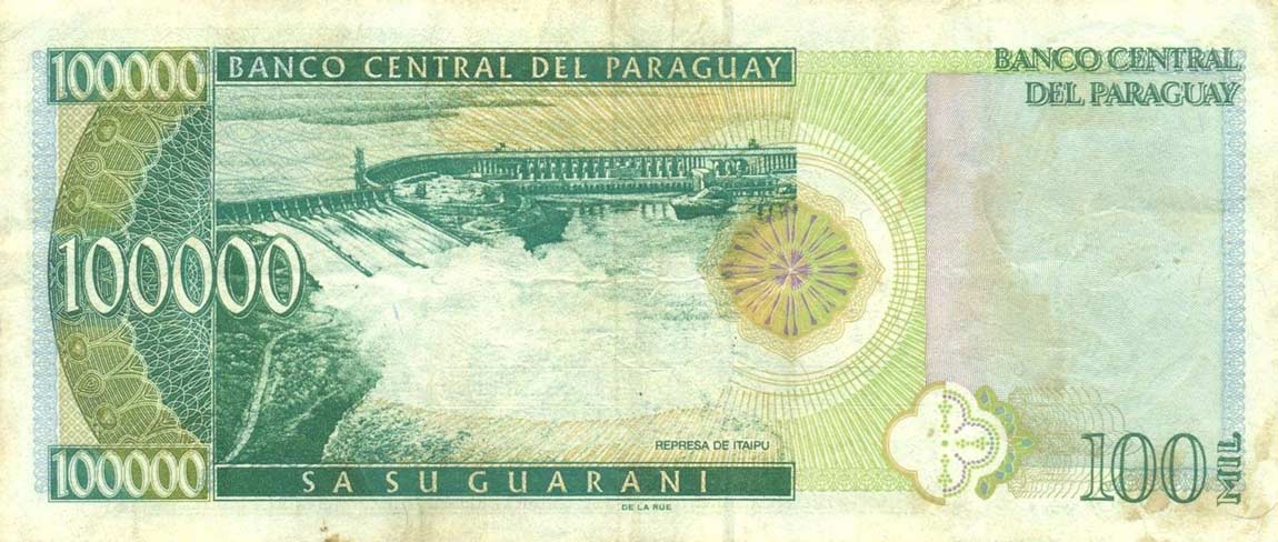 Back of Paraguay p219: 100000 Guarani from 1998