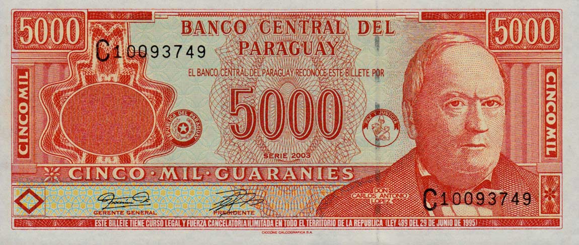 Front of Paraguay p220b: 5000 Guarani from 2003