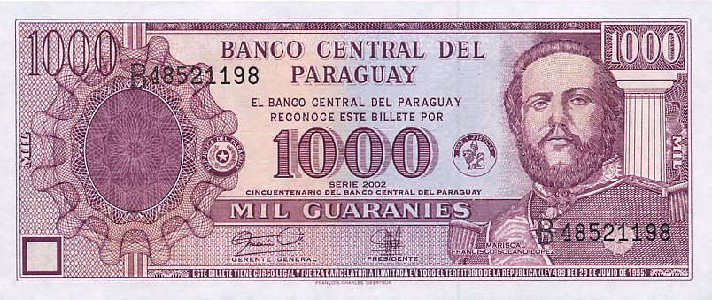 Front of Paraguay p221: 1000 Guarani from 2002