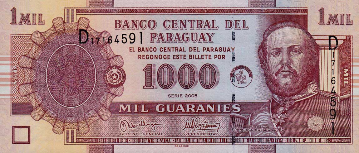 Front of Paraguay p222b: 1000 Guarani from 2005