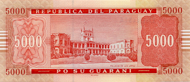 Back of Paraguay p223a: 5000 Guarani from 2005