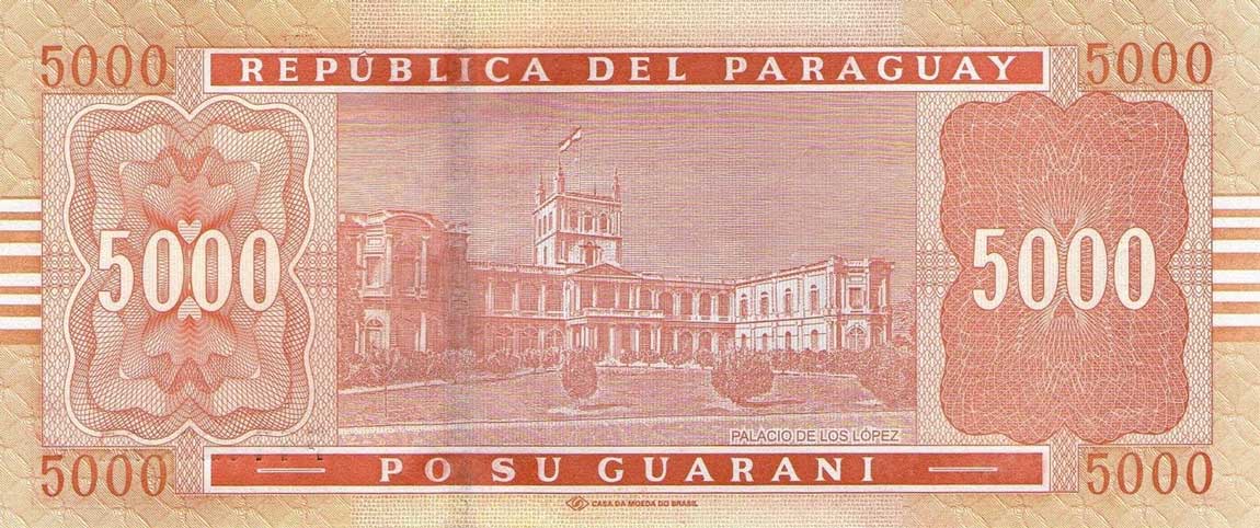 Back of Paraguay p223c: 5000 Guarani from 2010