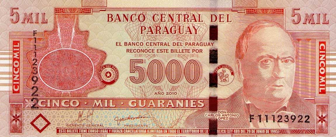 Front of Paraguay p223c: 5000 Guarani from 2010