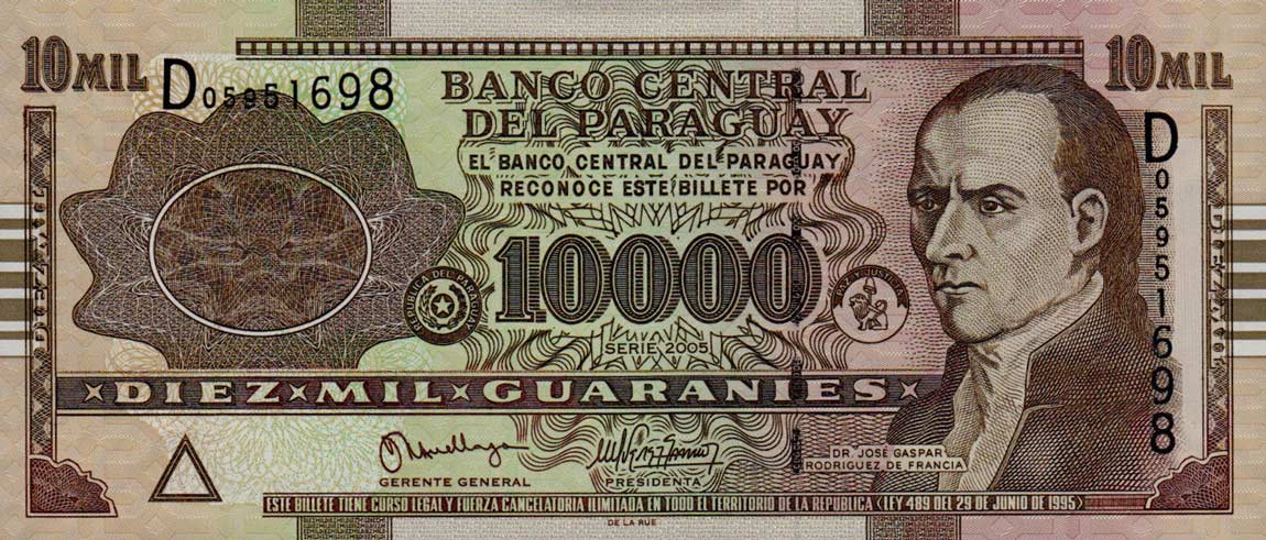 Front of Paraguay p224b: 10000 Guarani from 2005