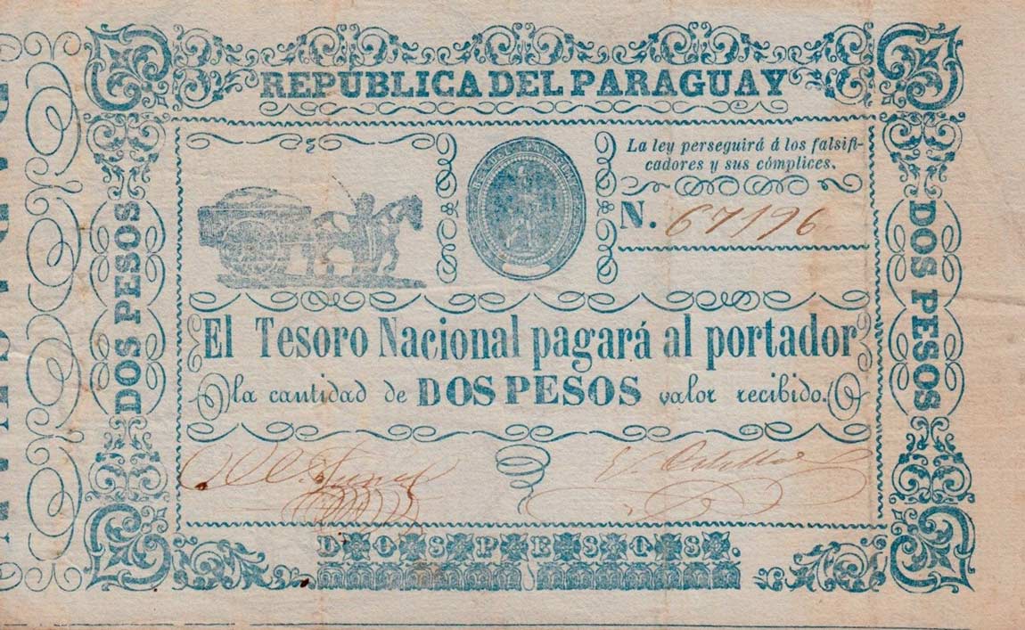 Front of Paraguay p22: 2 Pesos from 1865