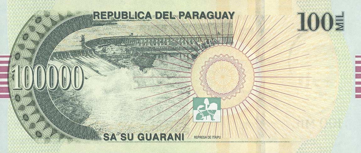 Back of Paraguay p233c: 100000 Guarani from 2011