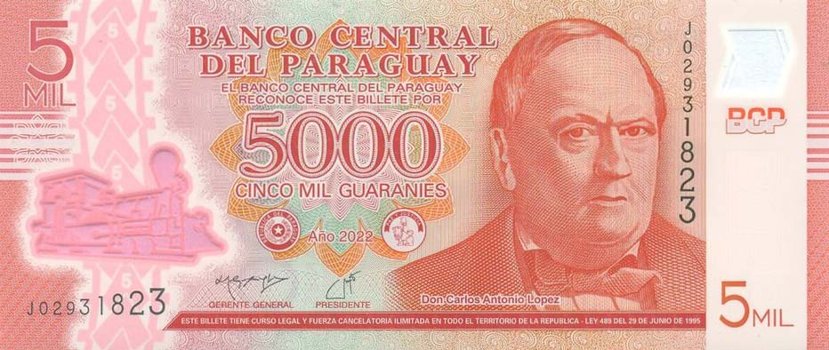 Front of Paraguay p234d: 5000 Guarani from 2022