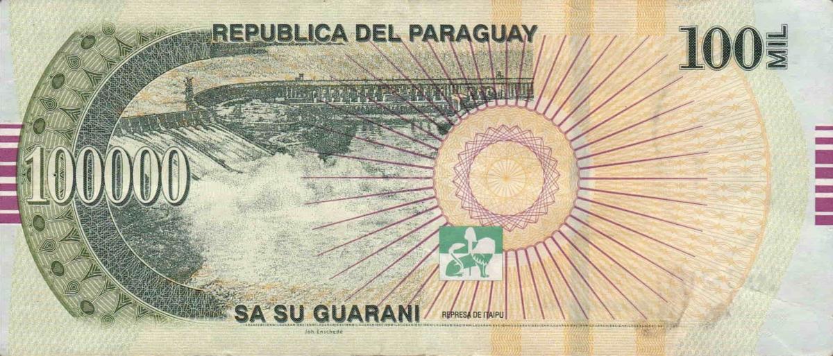 Back of Paraguay p237a: 100000 Guarani from 2013