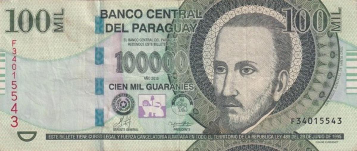 Front of Paraguay p237b: 100000 Guarani from 2013