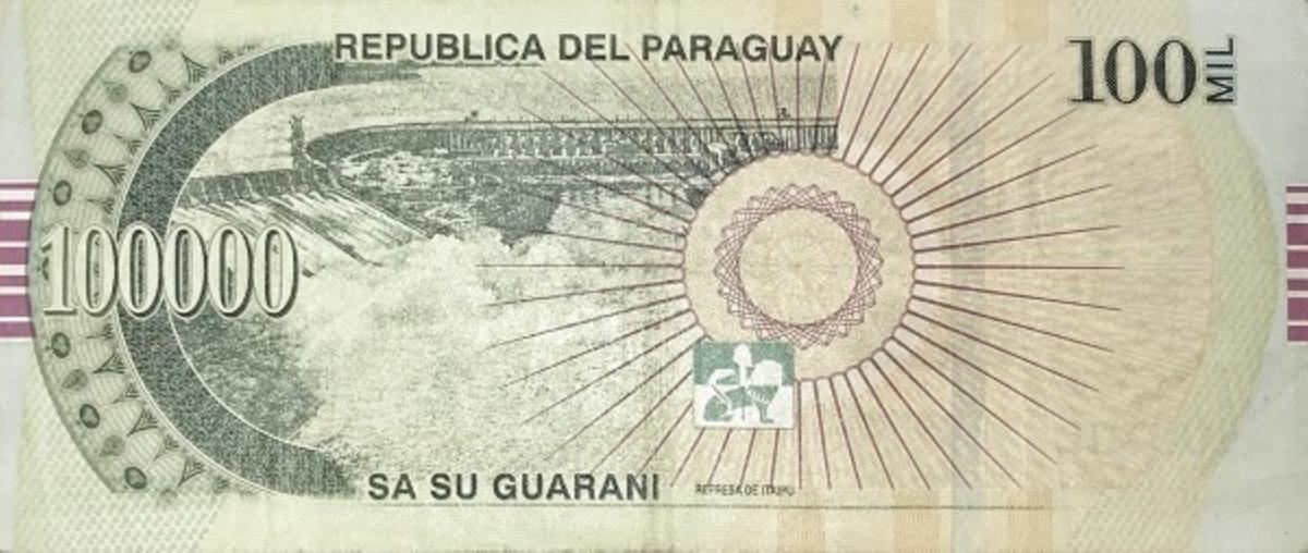 Back of Paraguay p237c: 100000 Guarani from 2013