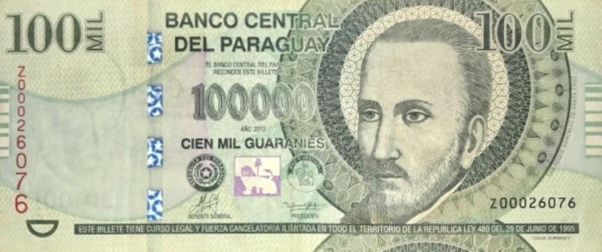 Front of Paraguay p237c: 100000 Guarani from 2013