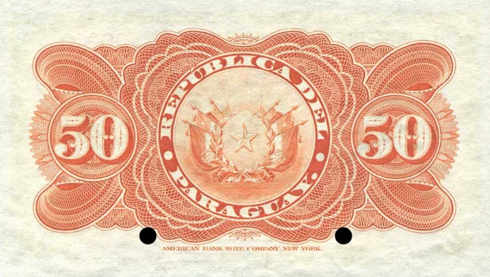 Back of Paraguay p95s: 50 Centavos from 1899