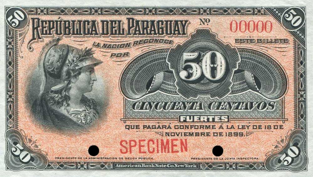 Front of Paraguay p95s: 50 Centavos from 1899