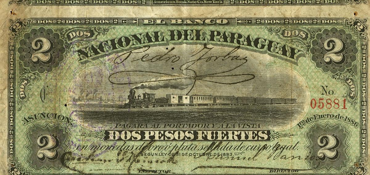 Front of Paraguay pS146a: 2 Pesos from 1886