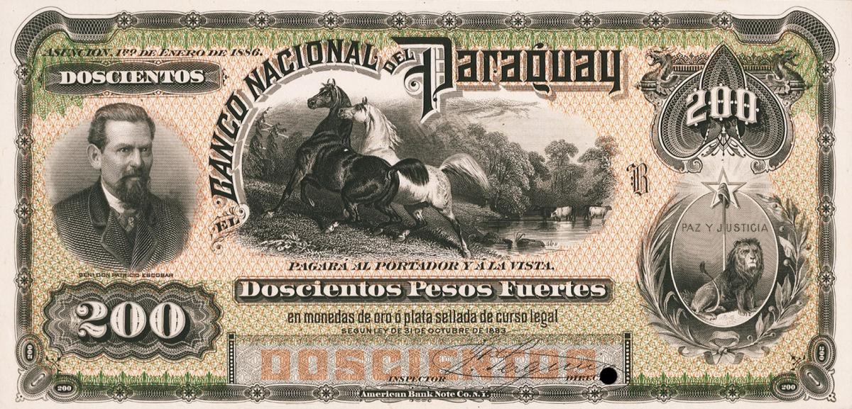 Front of Paraguay pS152: 200 Pesos from 1886