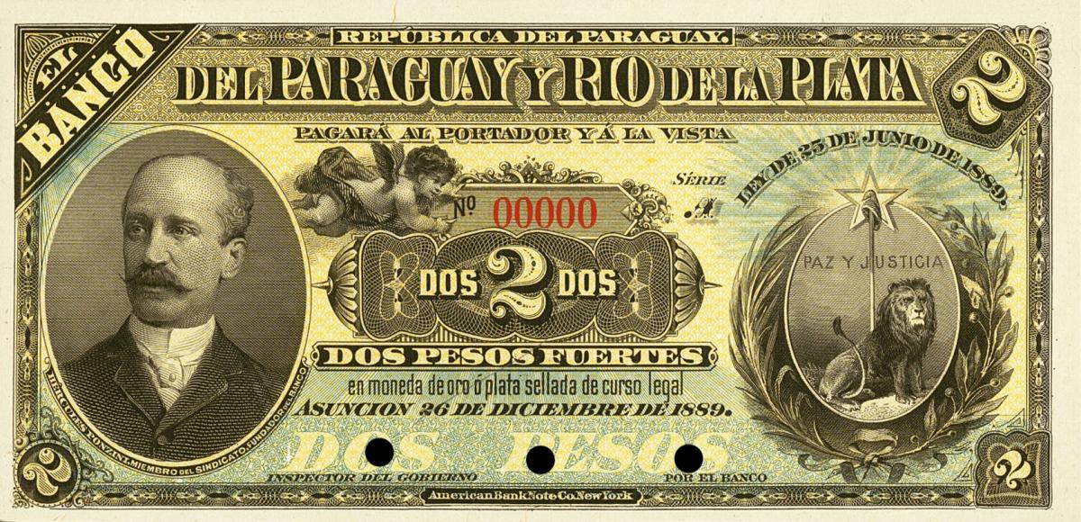 Front of Paraguay pS162p: 2 Pesos from 1889