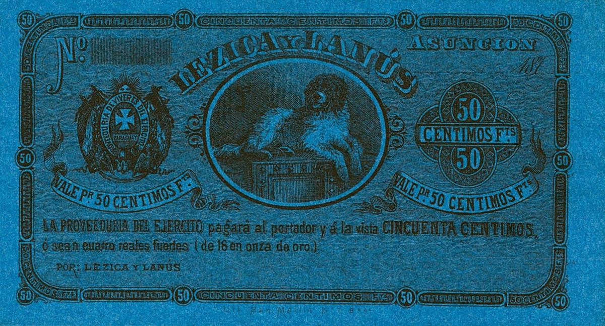 Front of Paraguay pS181r: 50 Centimos from 1870