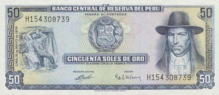 Front of Peru p101c: 50 Soles de Oro from 1973