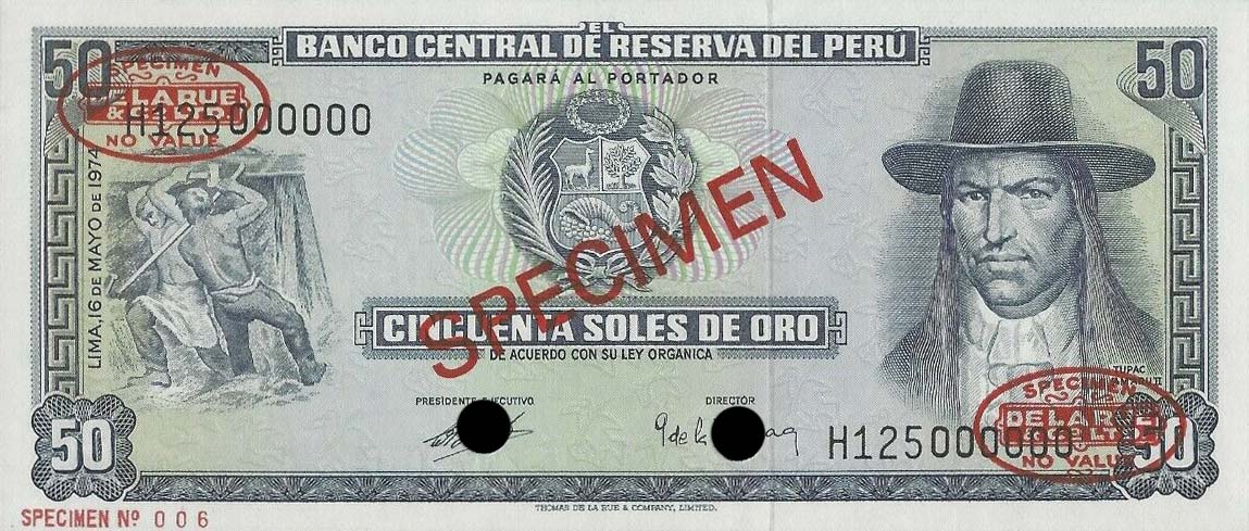 Front of Peru p101s: 50 Soles de Oro from 1969