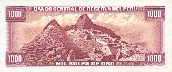 Back of Peru p105a: 1000 Soles de Oro from 1969