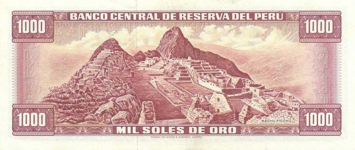Back of Peru p105b: 1000 Soles de Oro from 1971