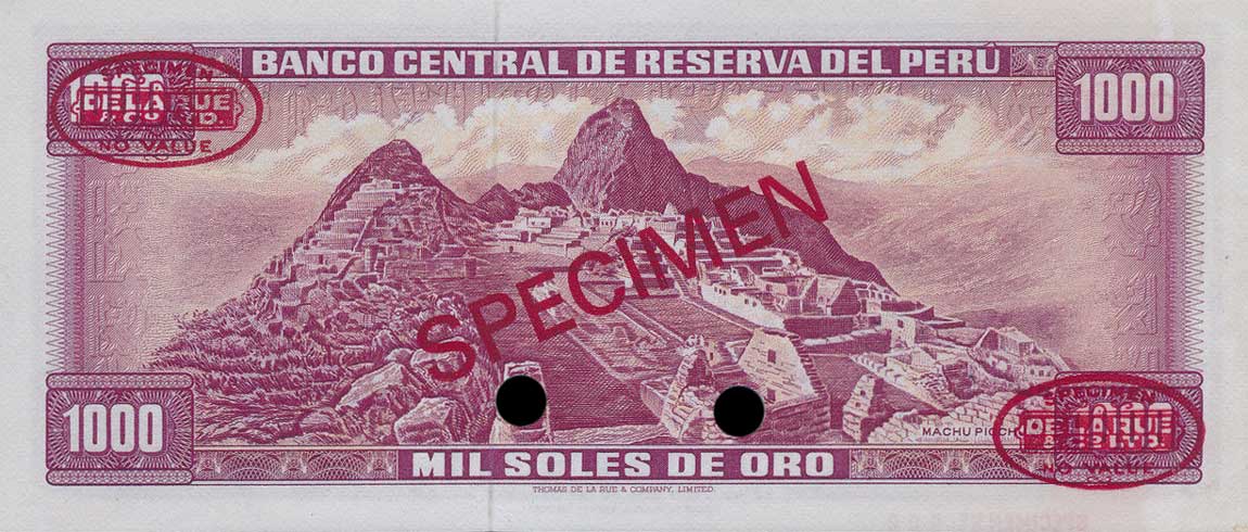 Back of Peru p105s: 1000 Soles de Oro from 1969