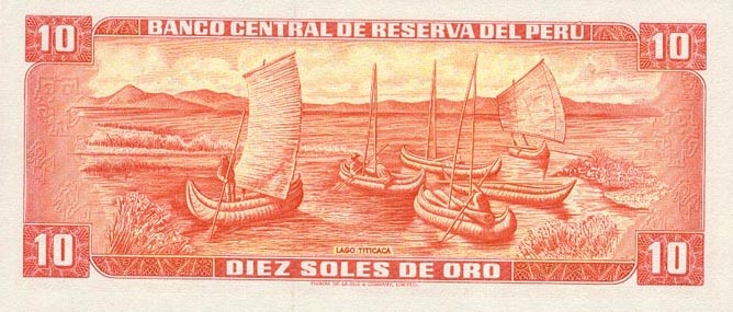 Back of Peru p106: 10 Soles de Oro from 1975