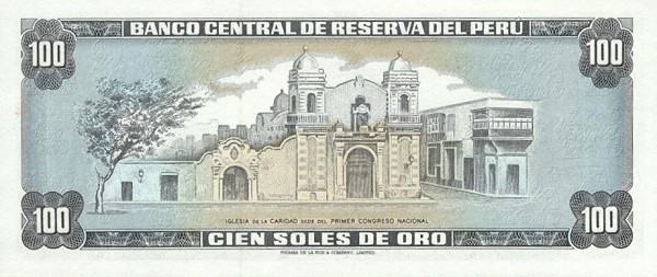 Back of Peru p108: 100 Soles de Oro from 1975