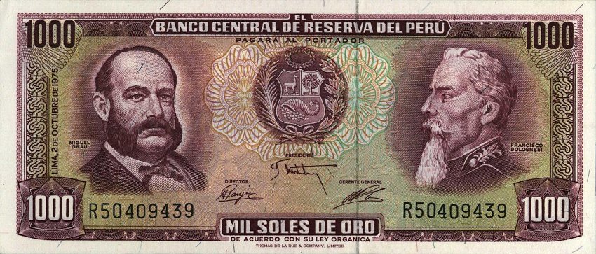 Front of Peru p111: 1000 Soles de Oro from 1975